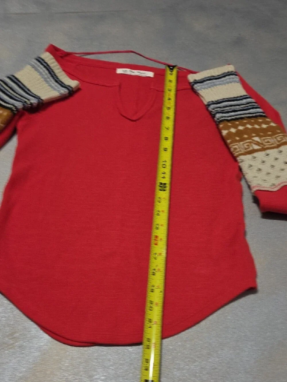 Free People Red Off-Shoulder Sweater with Patterned Knit Cuffs NWOTS